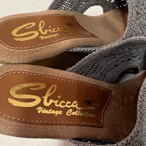 Sbicca Carolena Gray Crochet Wood Wedge Platform Sandals 9 - Picture 12 of 14